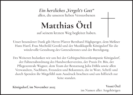 Traueranzeige von Matthias Öttl von merkurtz