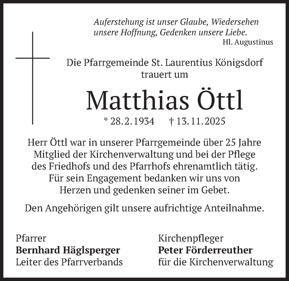  Traueranzeige für Matthias Öttl vom 20.11.2025 aus merkurtz
