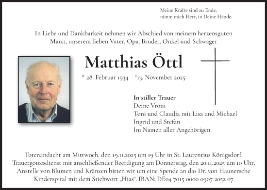Traueranzeige von Matthias Öttl von merkurtz