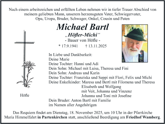 Traueranzeige von MIchael Bartl von merkurtz