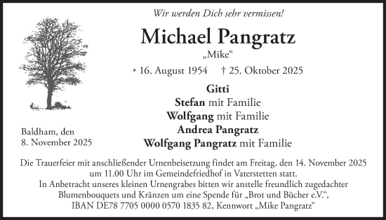 Traueranzeige von Michael Pangratz von merkurtz