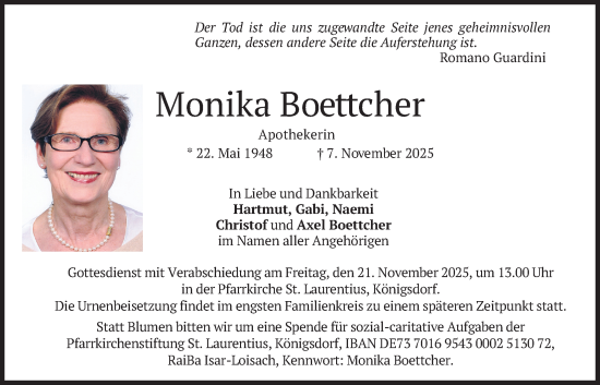 Traueranzeige von Monika Boettcher von merkurtz