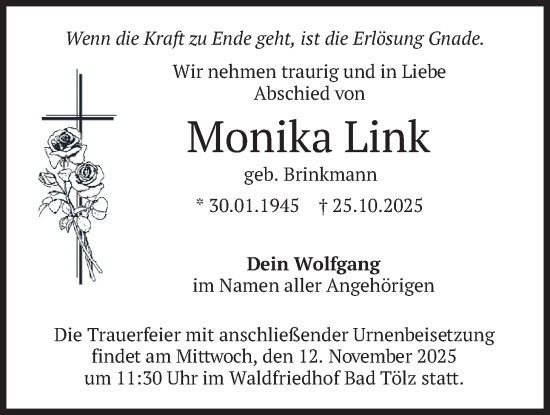Traueranzeige von Monika Link von merkurtz