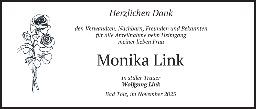  Traueranzeige für Monika Link vom 22.11.2025 aus merkurtz