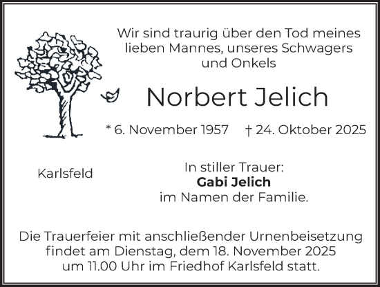 Traueranzeige von Norbert Jelich von merkurtz