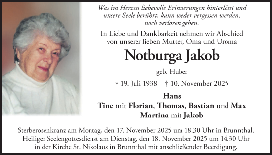 Traueranzeige von Notburga Jakob von merkurtz