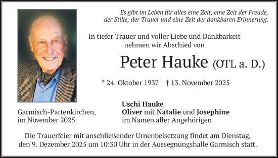 Traueranzeige von Peter Hauke von merkurtz