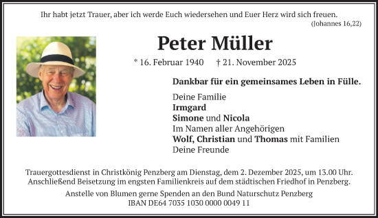 Traueranzeige von Peter Müller von Das Gelbe Blatt Penzberg