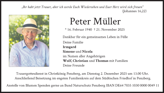 Traueranzeige von Peter Müller von merkurtz