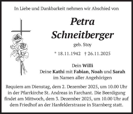 Traueranzeige von Petra Schneitberger von merkurtz