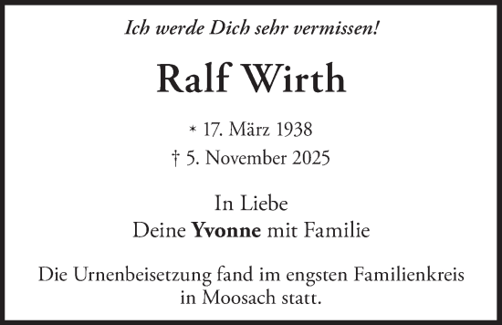 Traueranzeige von Ralf Wirth von merkurtz