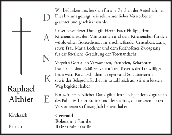 Traueranzeige von Raphael Althier von merkurtz
