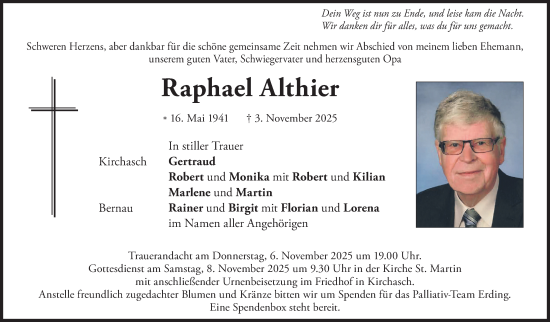 Traueranzeige von Raphael Althier von merkurtz
