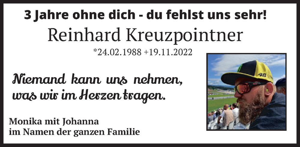  Traueranzeige für Reinhard Kreuzpointner vom 19.11.2025 aus merkurtz