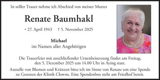 Traueranzeige von Renate Baumhakl von merkurtz