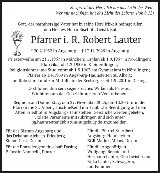 Traueranzeige von Robert Lauter von merkurtz