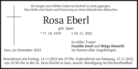 Traueranzeige von Rosa Eberl von merkurtz