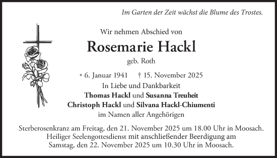 Traueranzeige von Rosemarie Hackl von merkurtz