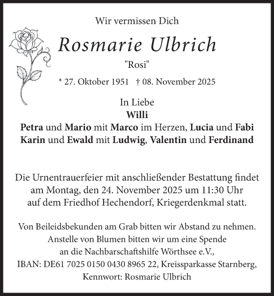 Traueranzeige von Rosmarie Ulbrich von merkurtz