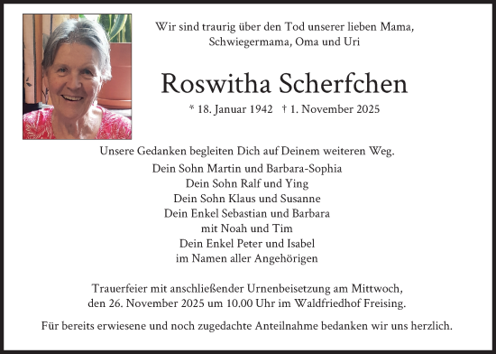 Traueranzeige von Roswitha Scherfchen von merkurtz