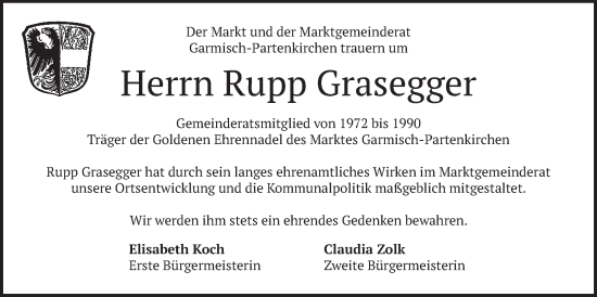 Traueranzeige von Rupp Grasegger von merkurtz