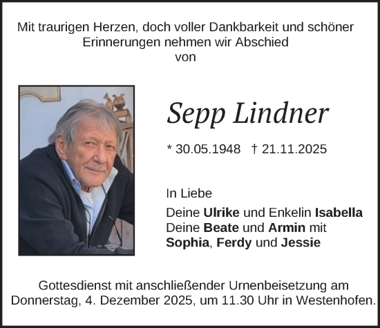 Traueranzeige von Sepp Lindner von merkurtz