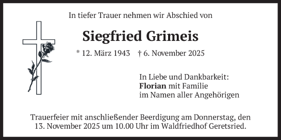 Traueranzeige von Siegfried Grimeis von merkurtz