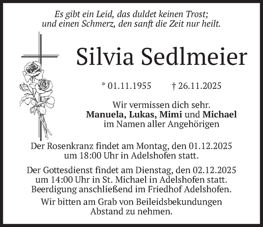  Traueranzeige für Silvia Sedlmeier vom 29.11.2025 aus merkurtz