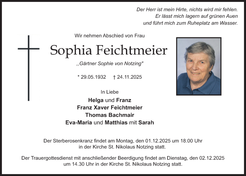  Traueranzeige für Sophia Feichtmeier vom 29.11.2025 aus merkurtz