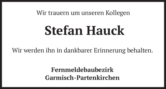 Traueranzeige von Stefan Hauck von merkurtz