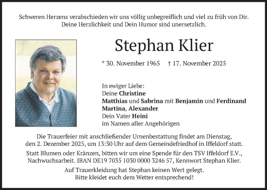Traueranzeige von Stephan Klier von merkurtz