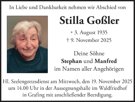 Traueranzeige von Stilla Goßler von merkurtz