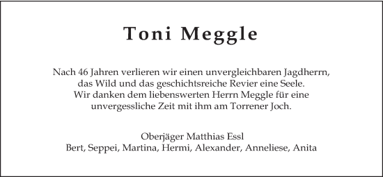 Traueranzeige von Toni Meggle von merkurtz