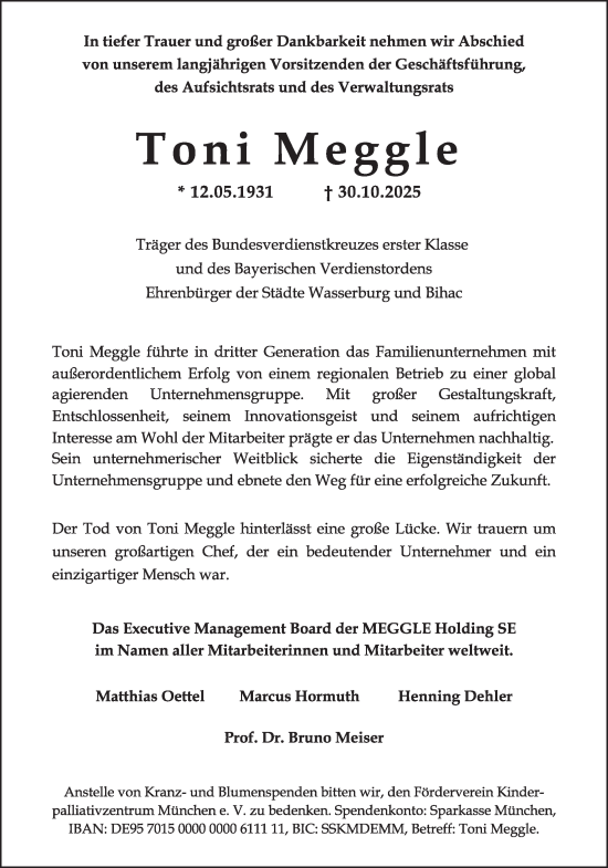 Traueranzeige von Toni Meggle von merkurtz