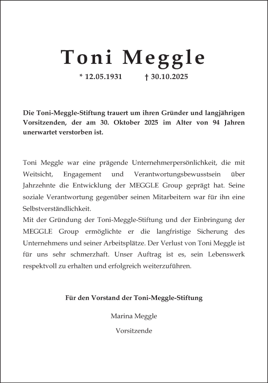 Traueranzeige von Toni Meggle von merkurtz