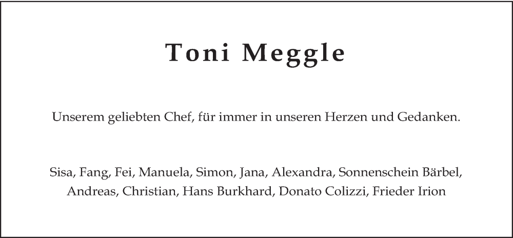  Traueranzeige für Toni Meggle vom 08.11.2025 aus merkurtz