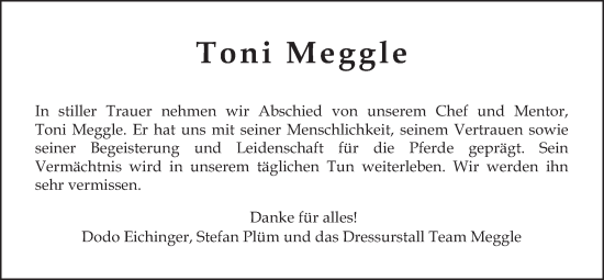 Traueranzeige von Toni Meggle von merkurtz