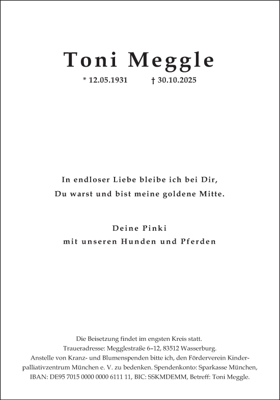 Traueranzeige von Toni Meggle von merkurtz