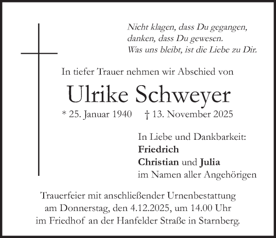 Traueranzeige von Ulrike Schweyer von merkurtz