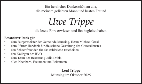 Traueranzeige von Uwe Trippe von merkurtz