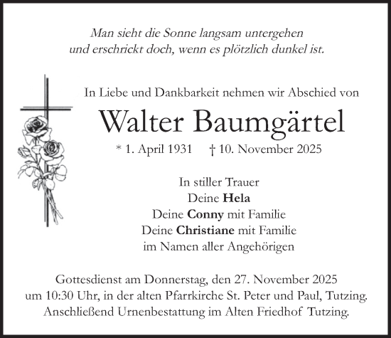 Traueranzeige von Walter Baumgärtel von merkurtz