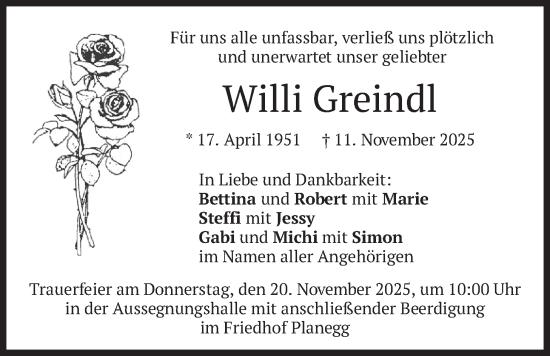 Traueranzeige von Willi Greindl von merkurtz