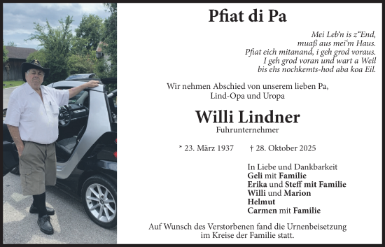 Traueranzeige von Willi Lindner von merkurtz