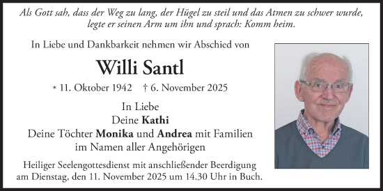Traueranzeige von Willi Santl von merkurtz