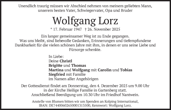 Traueranzeige von Wolfgang Lorz von merkurtz