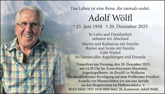 Traueranzeige von Adolf Wölfl von merkurtz