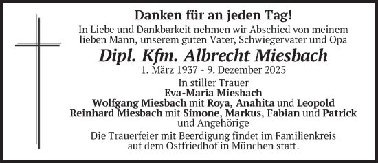 Traueranzeige von Albrecht Miesbach von merkurtz