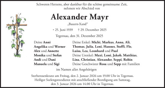 Traueranzeige von Alexander Mayr von merkurtz
