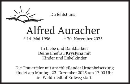 Traueranzeige von Alfred Auracher von merkurtz