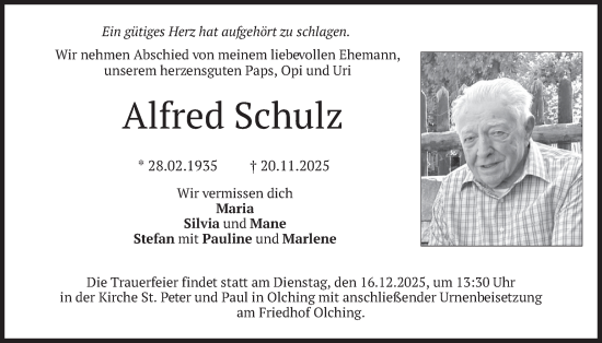 Traueranzeige von Alfred Schulz von merkurtz